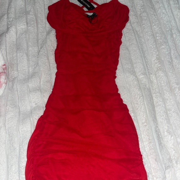 Red Bodycon Dress With Mesh Cowl Bralette - Picture 2 of 2